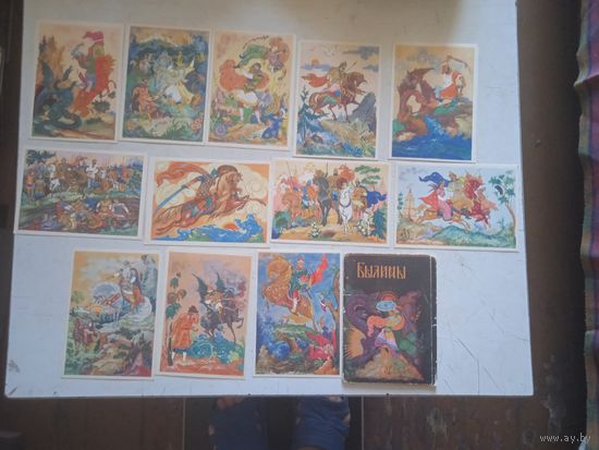 Комплект из 12  открыток БЫЛИНЫ  ПАЛЕХ