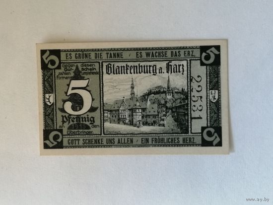 Германия, нотгельды, 5 пфеннигов 1915 год, на предъявителя, город Бланкенбург