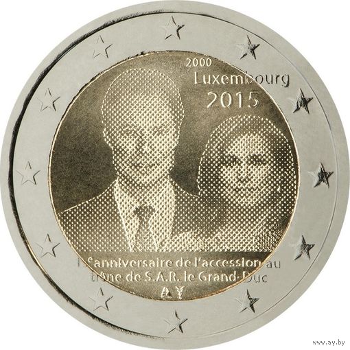 2 евро 2015 Люксембург 15 лет вступления на престол Анри UNC из ролла