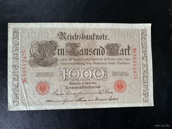 1000 марок 1910 красная печать