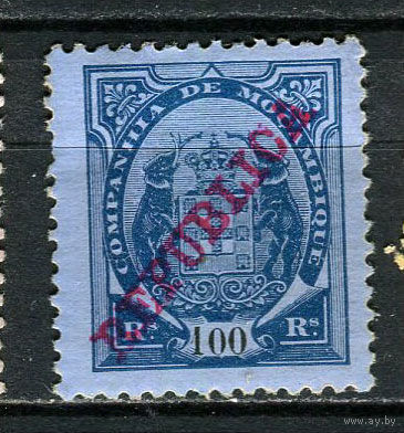 Португальские колонии - Мозамбик (Comp de Mocambique) - 1911 - Слоны с гербом и надпечатка REPUBLICA 100R - (есть тонкое место) - [Mi.70] - 1 марка. MH.  (Лот 16HY)-TG3P47