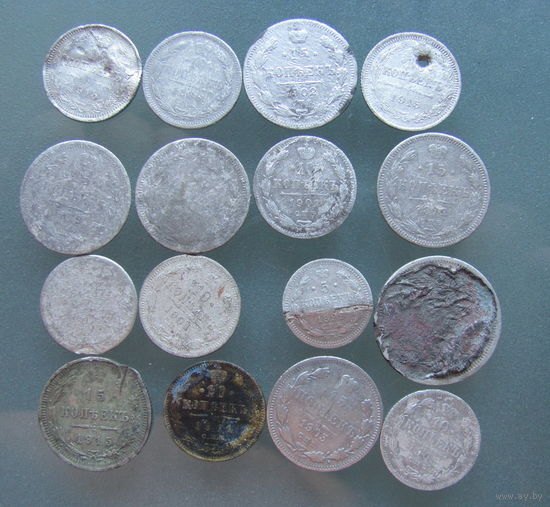 Аукцион с рубля 16 серябрянных монет РИ.