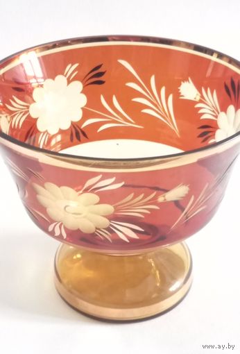 Ваза блюдо фруктовница Богемия хрусталь винтаж