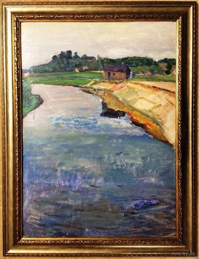 Крохалев П.С (Крохолев)68/49см; "Вечер на реке Бобр", 1974г. Картон, масло.