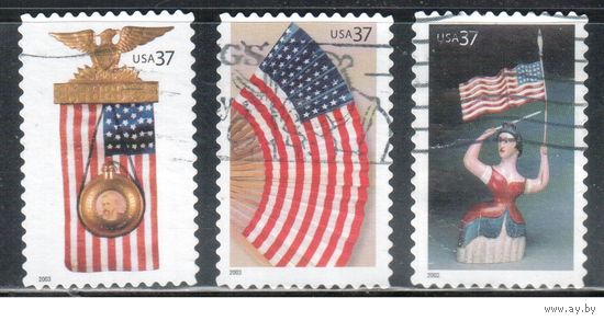 США-2003 (Мих.3737-) ,  гаш. , Флаги, 3 марки