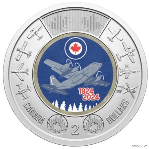Канада 2 доллара, 2024 100 лет Королевским военно-воздушным силам Канады, Цветное покрытие UNC