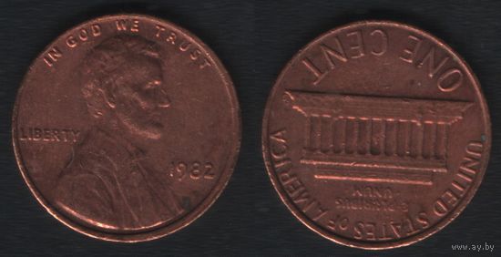 США km201 1 цент 1982 год (-) (_4 кант двойной частично ТОРГ ЛЮБОЙ