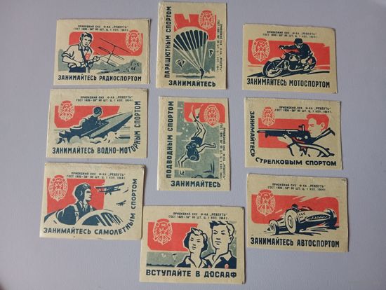 Спичечные этикетки ф.Ревпуть. ДОСААФ. 1964 год