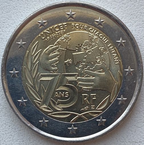 Франция 2 евро 2021 г. 75 лет ЮНИСЕФ