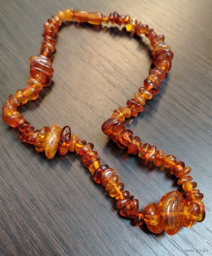Винтажные бусы из натурального янтаря разного размера на нитке с закруткой из янтаря 22 см