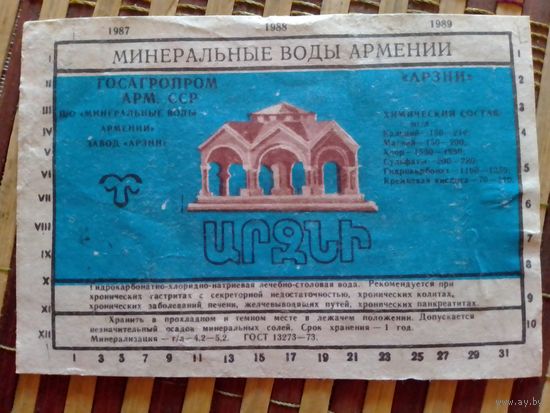 Этикетка от минералки. АрмССР