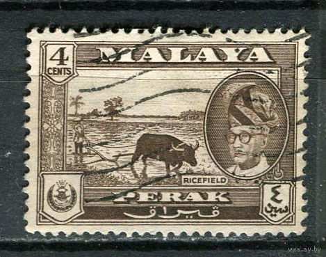 Малайские штаты - Перак - 1957/1961 - Султан Юсуф Изсуддин Шах и рисовое поле 4С - [Mi.105] - 1 марка. Гашеная.  (Лот 30Gs)-T41P15
