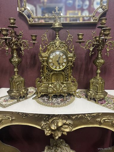 Роскошные, огромные, каминные часы с канделябрами, бронза, Европа, много лотов с рубля