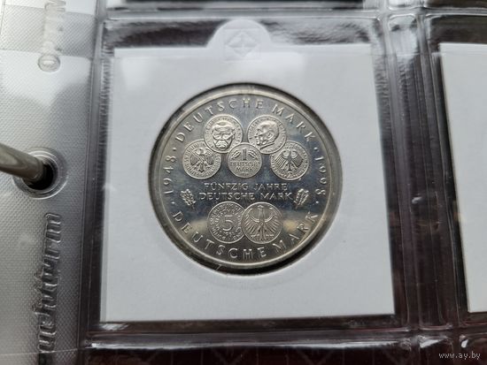 10 марок 1998 50 лет Немецкой марке ФРГ Серебро 15,5 грамма 925 пробы! ВОЗМОЖЕН ОБМЕН!