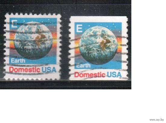 США-1988, (Мих.1973 А+С),  гаш., Стандарт, Земля (одиночка), 2 зубцовки
