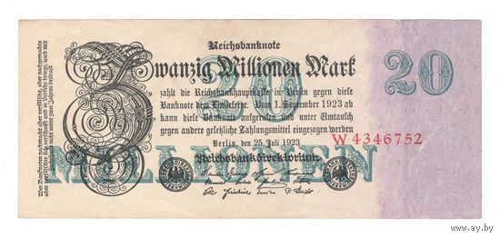 Германия 20000000 марок 1923 года. Состояние XF