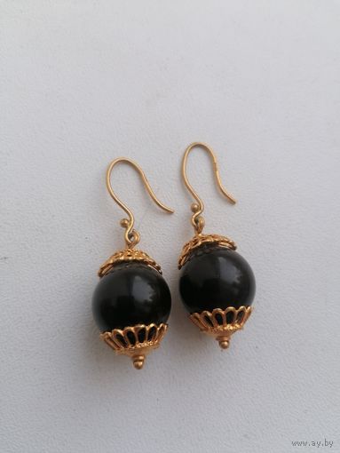 Серьги янтарь, позолота