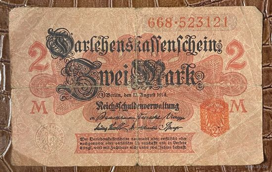 Банкнота 2 марки 1914 год. Германская империя.