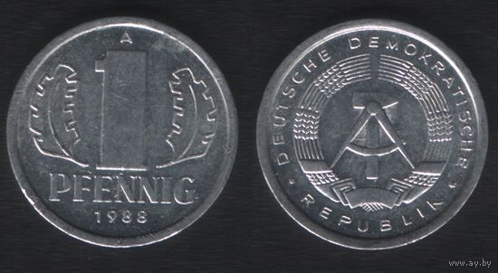 Германия ГДР _km8.2 1 пфенниг 1988 год (_10