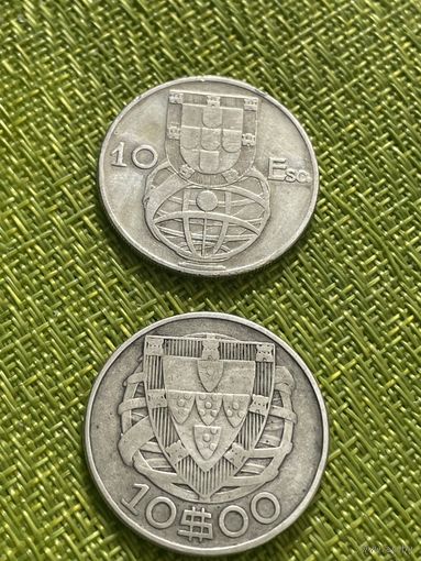 Португалия 10 эскудо 1954 г ( парусник , верхний лот )