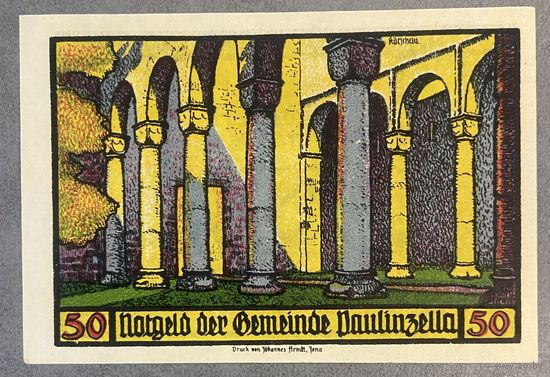 Нотгельд 50 пфеннигов 1922 год. Паулинцелла. Веймарская республика.