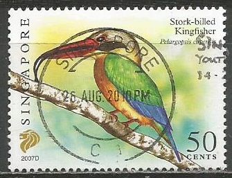 Сингапур. Птицы. Аистоклювый зимородок. 2007г. St#1628.