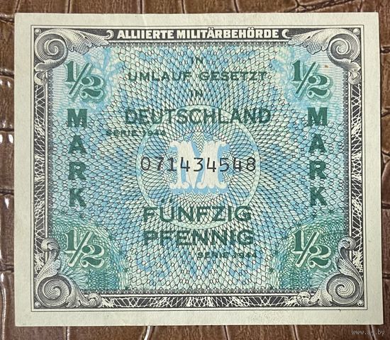 Банкнота Германия 1/2 марки 1944 год. Союзная оккупация.