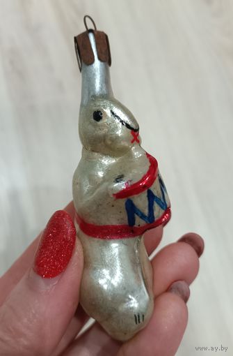 Елочные игрушки, стекло, заяц с барабаном