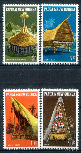 Британские колонии - Папуа Новая Гвинея - 1971г. - архитектура, хижины - 4 марки - полная серия, MH [Mi 193-196]. #3-WB-98-A-1
