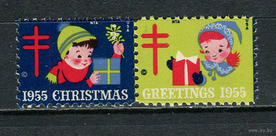 США - 1955 - Рождество и Новый год - сцепка - 2 виньетки. MNH.  (LOT Gс23)-T10P7
