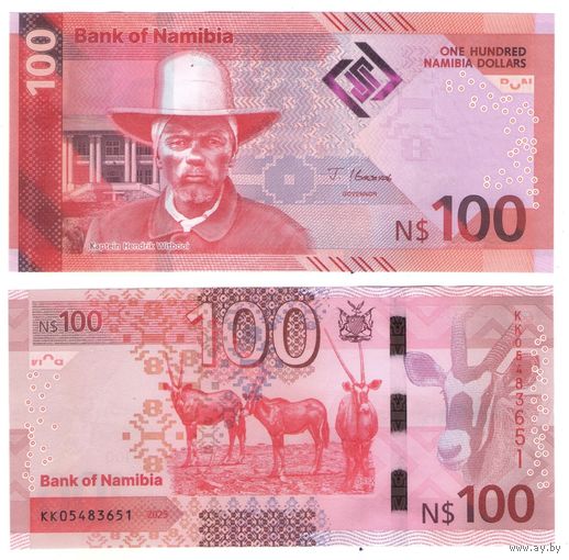 Намибия 100 долларов 2025 год. Новый дизайн. UNC НОВИНКА