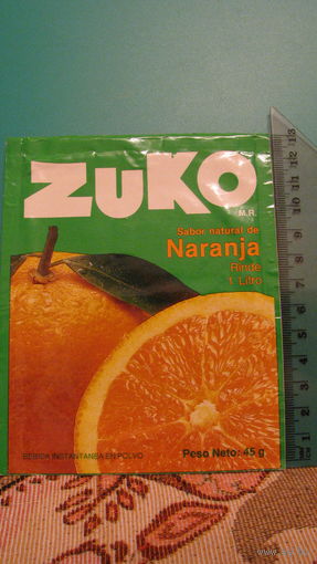 Этикетка от растворимого напитка ZUKO (апельсиновый).