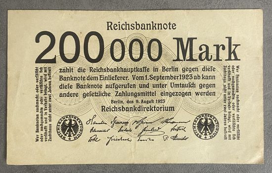 Банкнота 200000 марок 1923 год. Веймарская республика