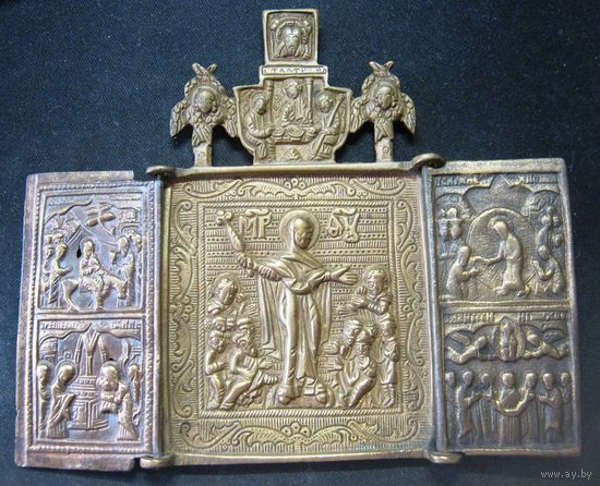 Нечастый латунный складень Всех скорбящих радость