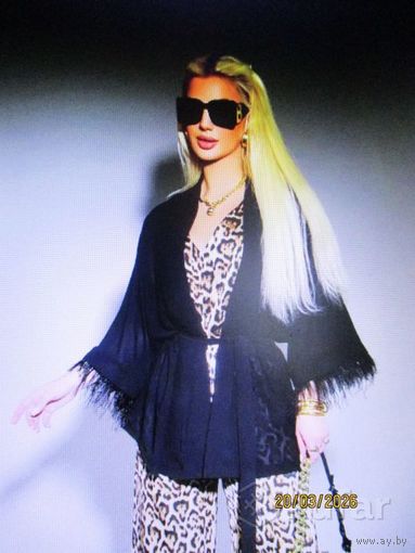 Нарядная Накидка шифоновая с перьями. Р 54-56