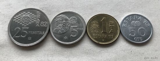 Испания 4 монеты 1980 - Чемпионат мира по футболу 1982 - UNC!