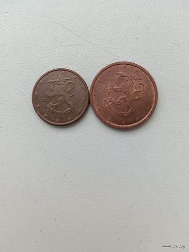 1 и 2 цента Финляндии.