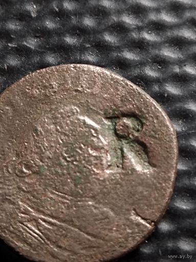 Польша 1 солид 1755 г. Август III с надчеканом Радзивилов - буква R, без мц.