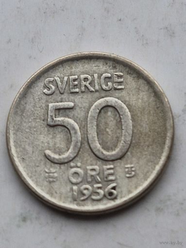 50 эре 1956 года Швеция. Серебро 400. Монета не чищена. 45221