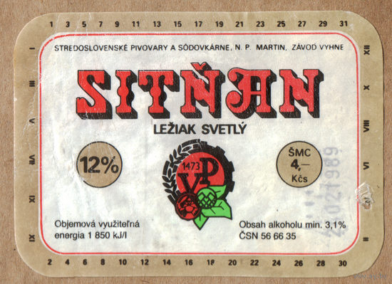 Этикетка пива Sitnan Чехия Е536