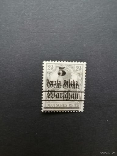 Польша 1918 Марка из серии с надпечаткой "Poczta Polska" и новым тарифом на марках Германии выпуска 1914/1918 года (чистая* след от наклейки) Mi.14 тип I каталог 0.50 евро