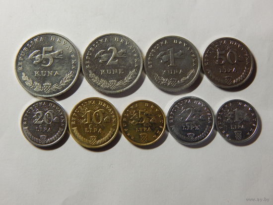 Хорватия 1, 2,5,10,20,50 лип,1,2,5 кун 1993-2013г