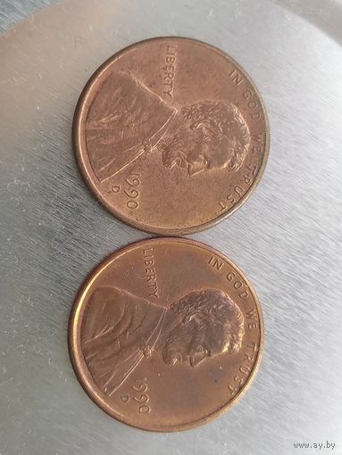 1 цент США 1990 года  буква D лот 6