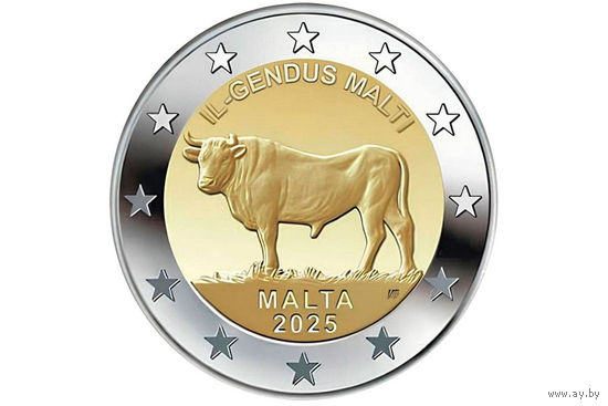 2 евро 2025 Мальта Мальтийский бык UNC из ролла