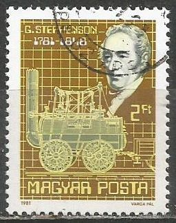 Венгрия. 200 лет со дня рождения Г.Стефенсона. Создатель локомотива. 1981г. Mi#3502.