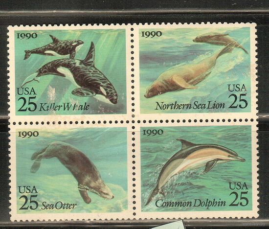 США-1990, (Мих.2107-2110) * , Морская фауна, Дельфины Киты (полная серия)(1)
