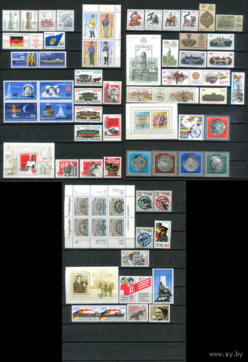 ГДР - 1986г. Полный годовой набор. - 59 марок, 4 блока, 1 малый лист  - MNH, 4 марки с полосами на клее, 3 с отпечатками на клее. Без МЦ!