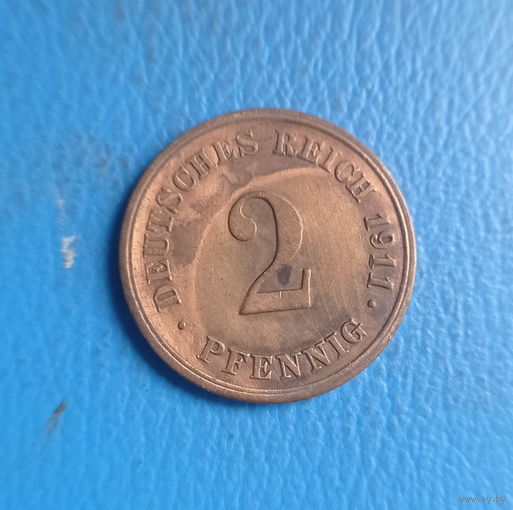 Германия 2 пфеннига 1911 год литера G
