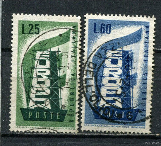 Италия - 1956 - Европа (C.E.P.T.) - Реконструкция - [Mi. 973-974] - полная серия - 2 марки. Гашеные.  (Лот 19GM)-T2P56