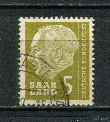 Саар (ФРГ) - 1957 - Теодор Хойс 5Fr - [Mi.384] - 1 марка. Гашеная.  (Лот 63Fo)-T25P20